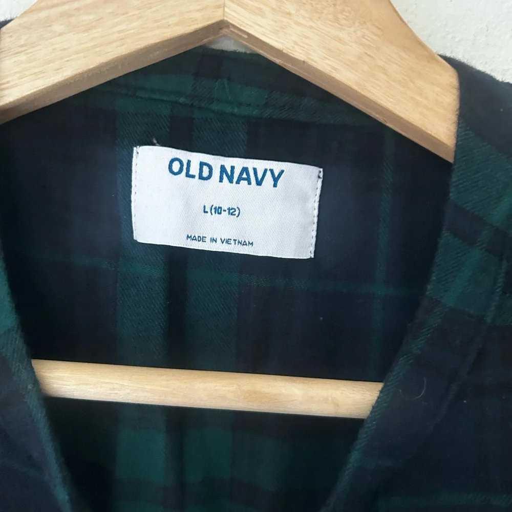 ⭐️NEW Old Navy Girls Large 10/12 Green Blue Plaid Long Sleeve Button Front Dress